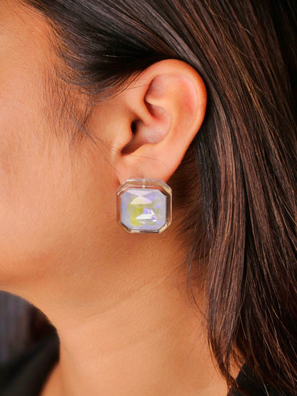 square shape sky blue acrylic earring for women