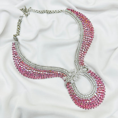 AD Pink Stone Choker Necklace Set -Kavipushp Blings