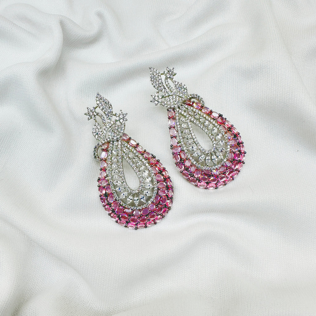 AD Pink Stone Choker Necklace Set -Kavipushp Blings