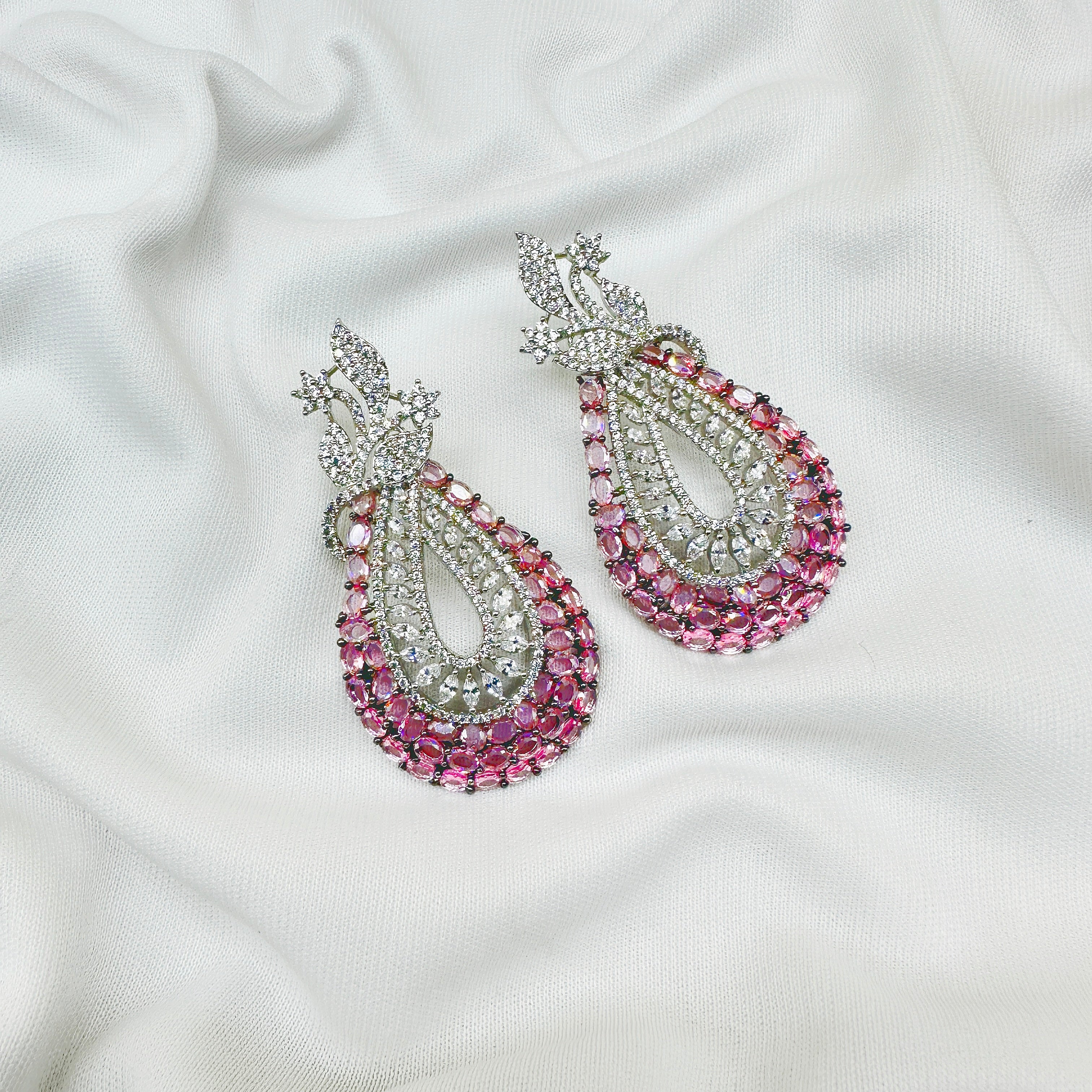AD Pink Stone Choker Necklace Set -Kavipushp Blings