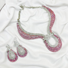 AD Pink Stone Choker Necklace Set -Kavipushp Blings