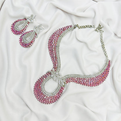 AD Pink Stone Choker Necklace Set -Kavipushp Blings