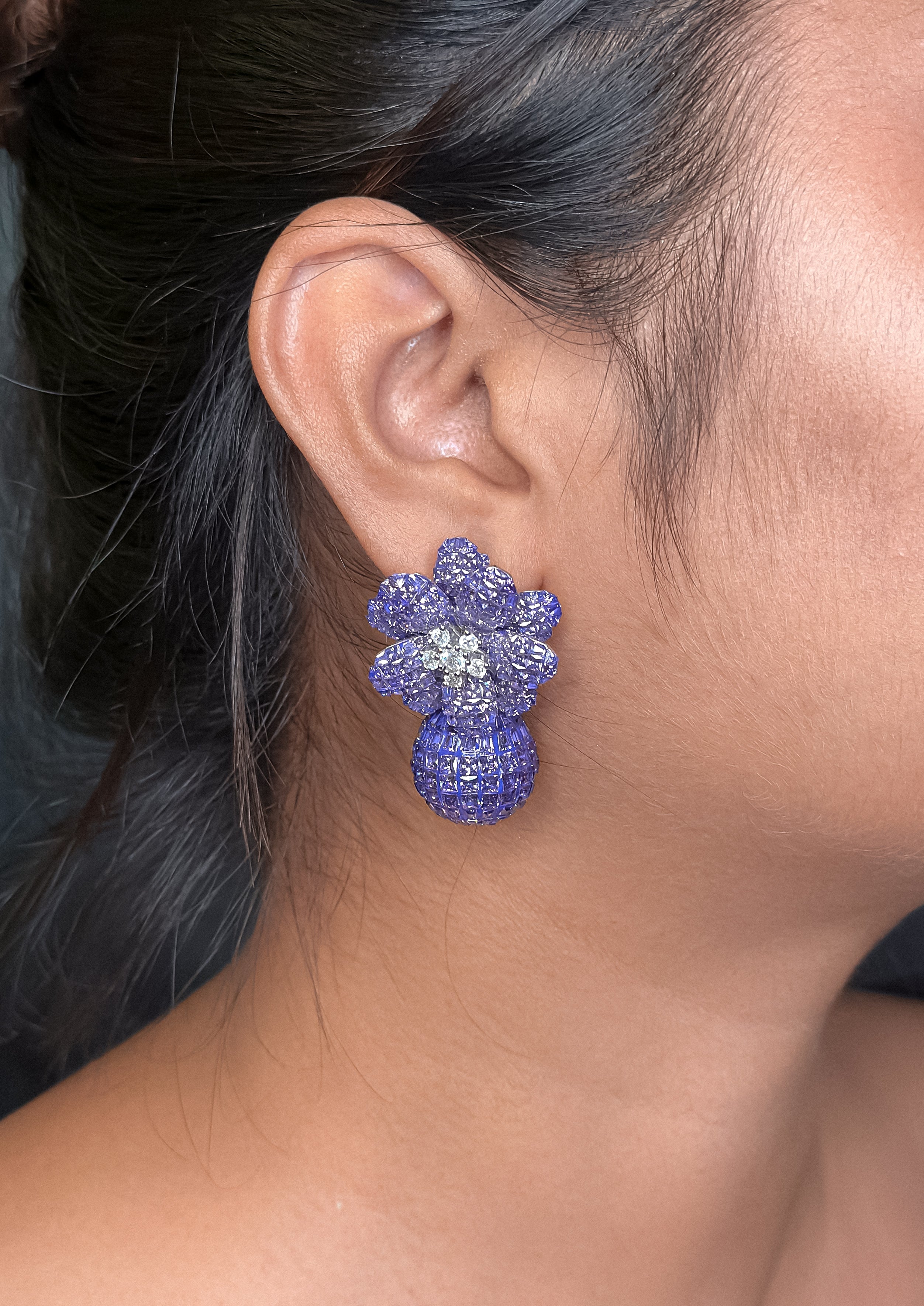 Emerald WHITE STONE Purple Drop Earrings for Girls – Diamond Studded