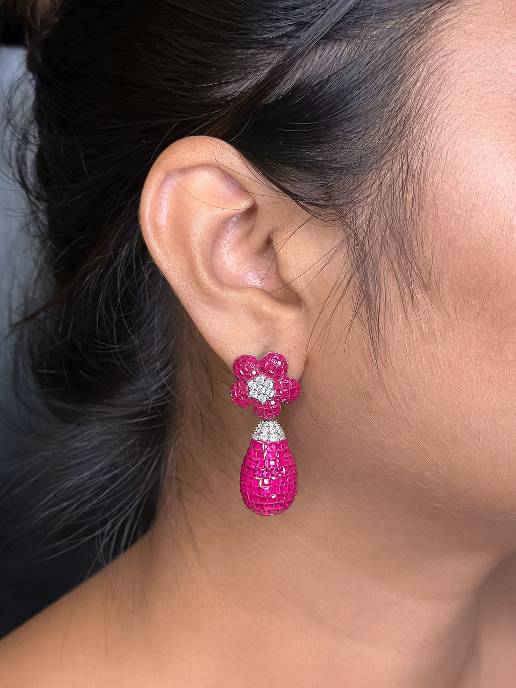 Emerald PINK Drop trending Earrings for Girls – Diamond Studded