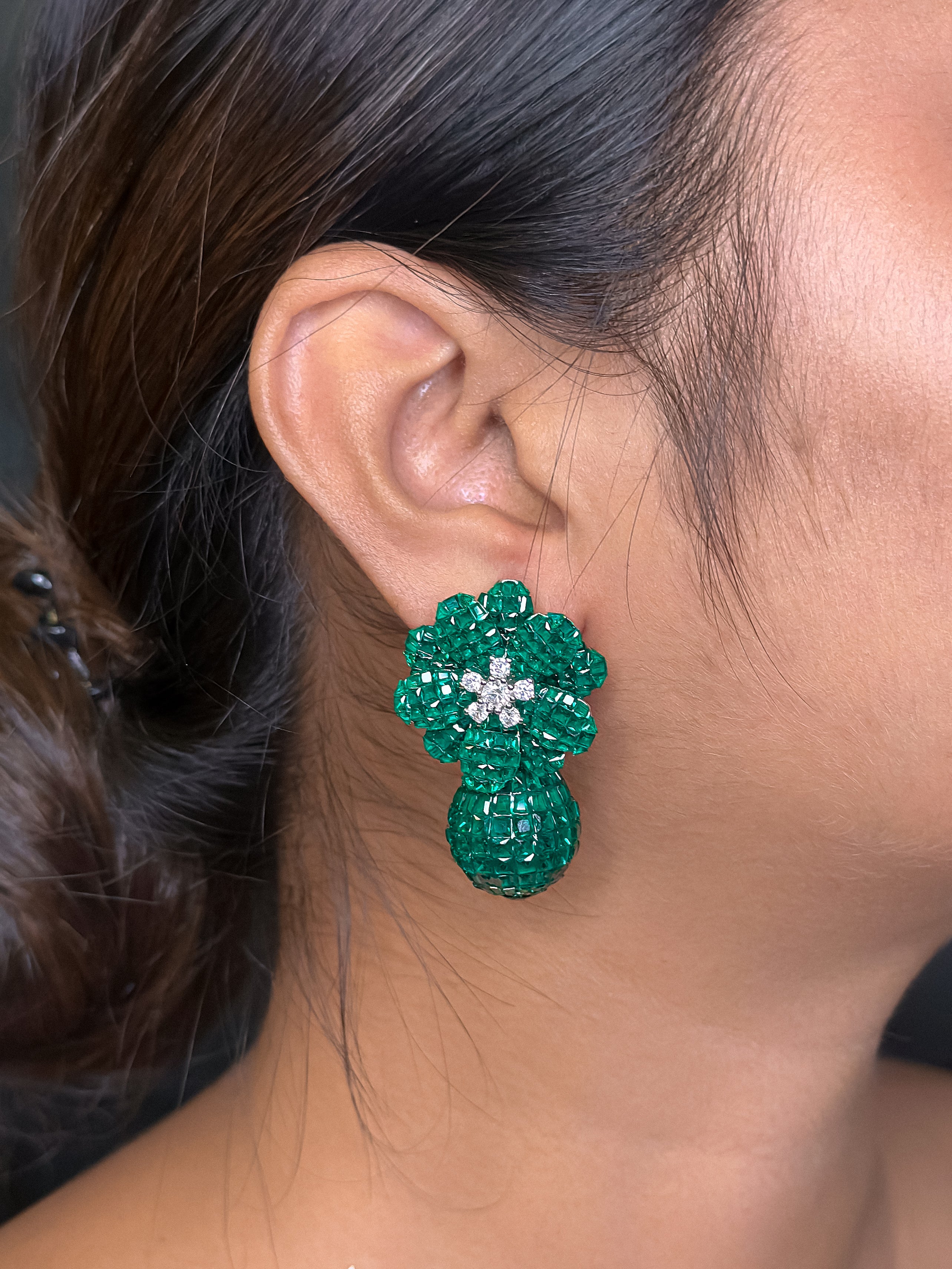 Emerald WHITE STONE Green Drop Earrings for Girls – Diamond Studded