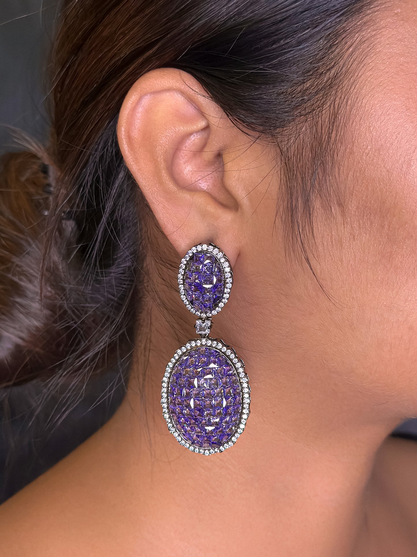 "Dazzling Pink Drop Earrings – Emerald White Stone & Diamond Shine"
