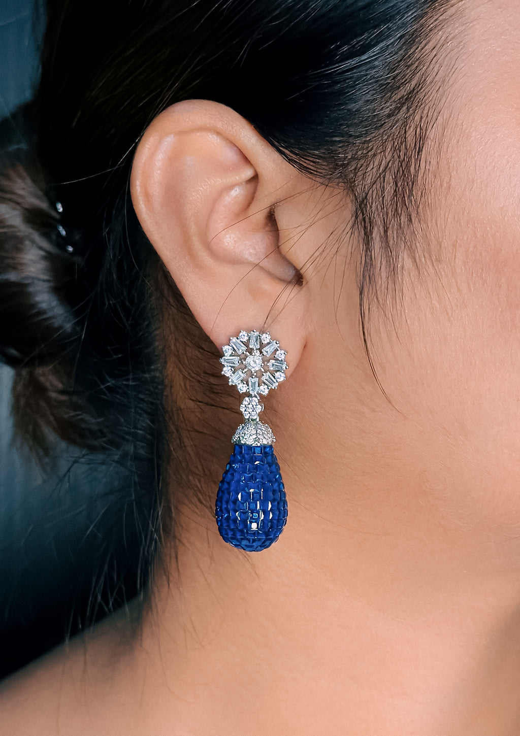Emerald Blue Drop Earring For Girls , Diamond Studded