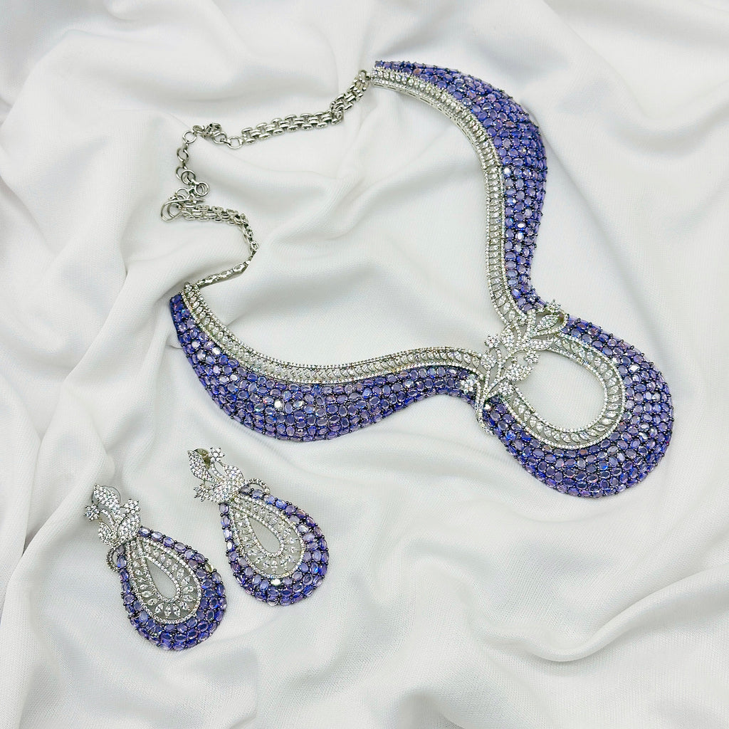 AD Purple Stone Choker Necklace Set -Kavipushp Blings