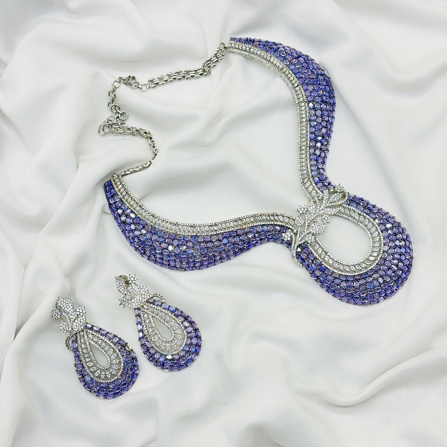 AD Purple Stone Choker Necklace Set -Kavipushp Blings