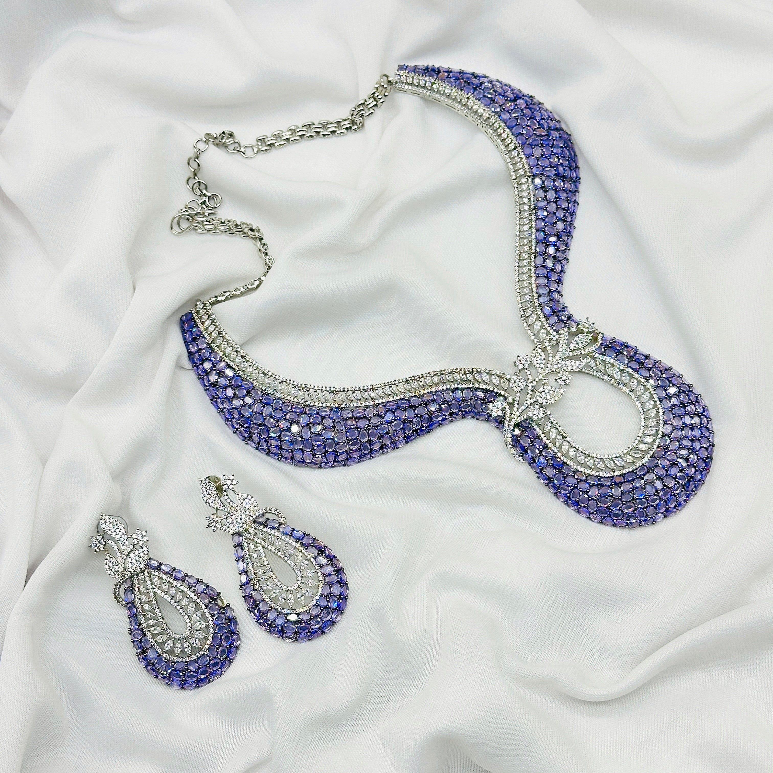 AD Purple Stone Choker Necklace Set -Kavipushp Blings