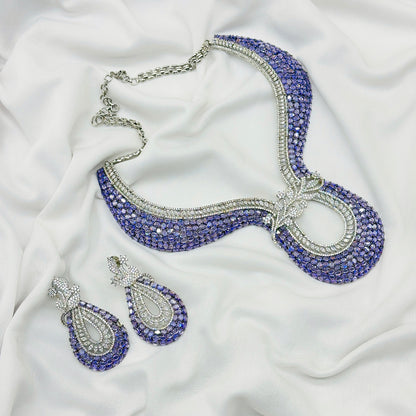 AD Purple Stone Choker Necklace Set -Kavipushp Blings