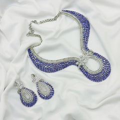 AD Purple Stone Choker Necklace Set -Kavipushp Blings