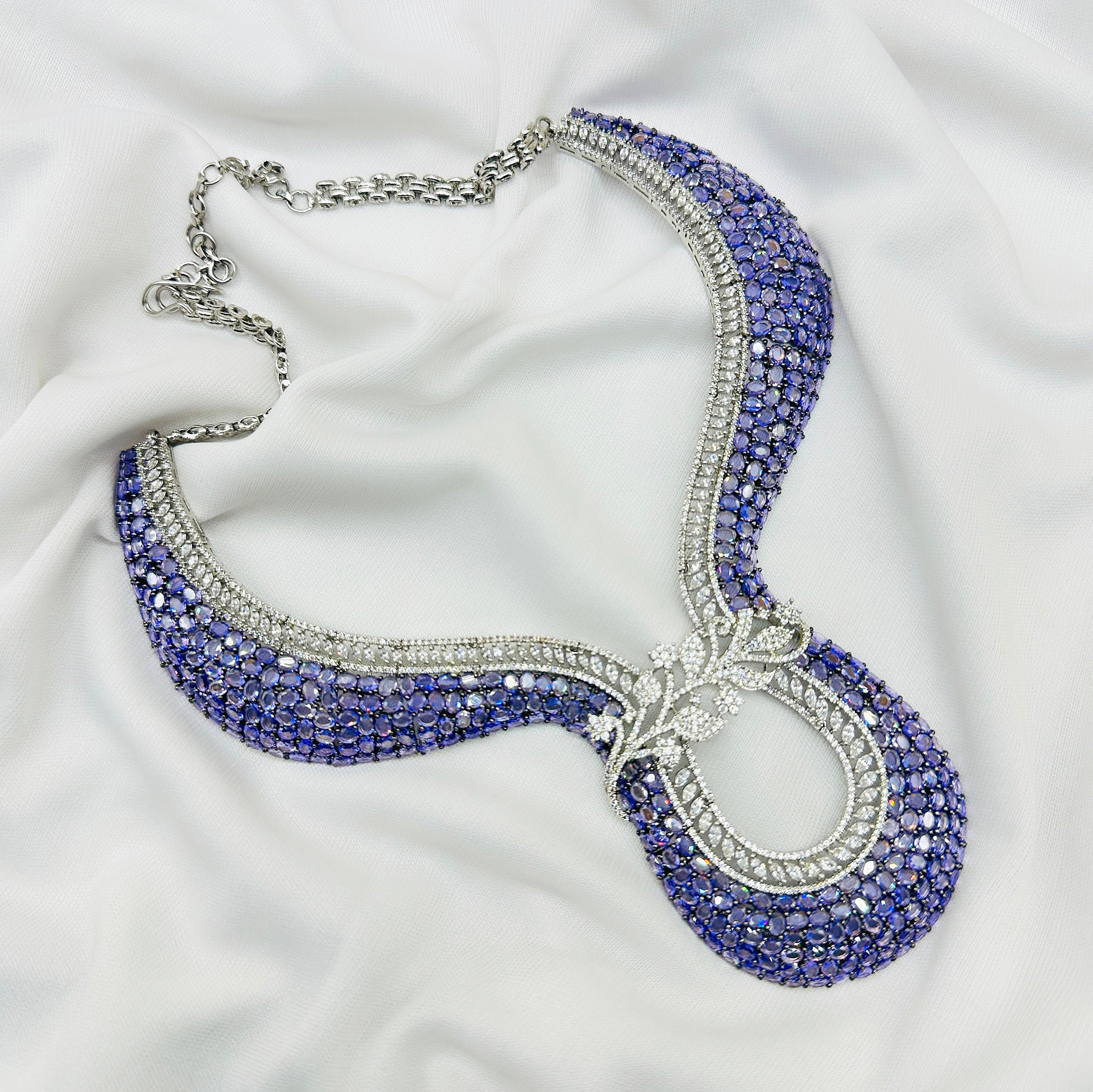 AD Purple Stone Choker Necklace Set -Kavipushp Blings