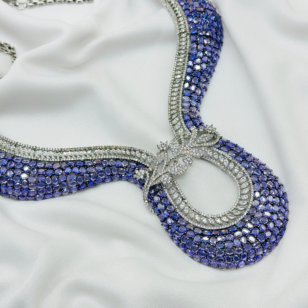 AD Purple Stone Choker Necklace Set -Kavipushp Blings