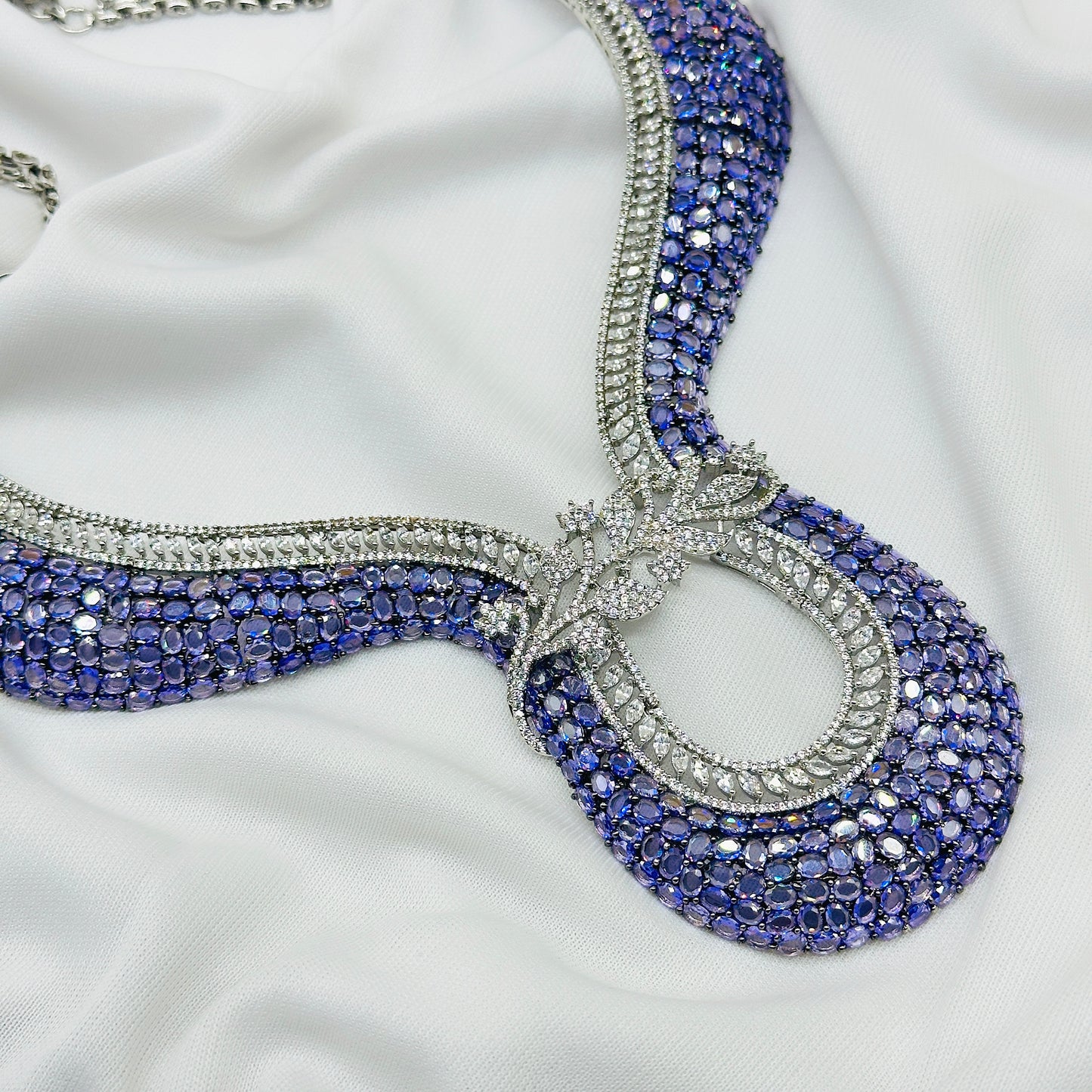 AD Purple Stone Choker Necklace Set -Kavipushp Blings