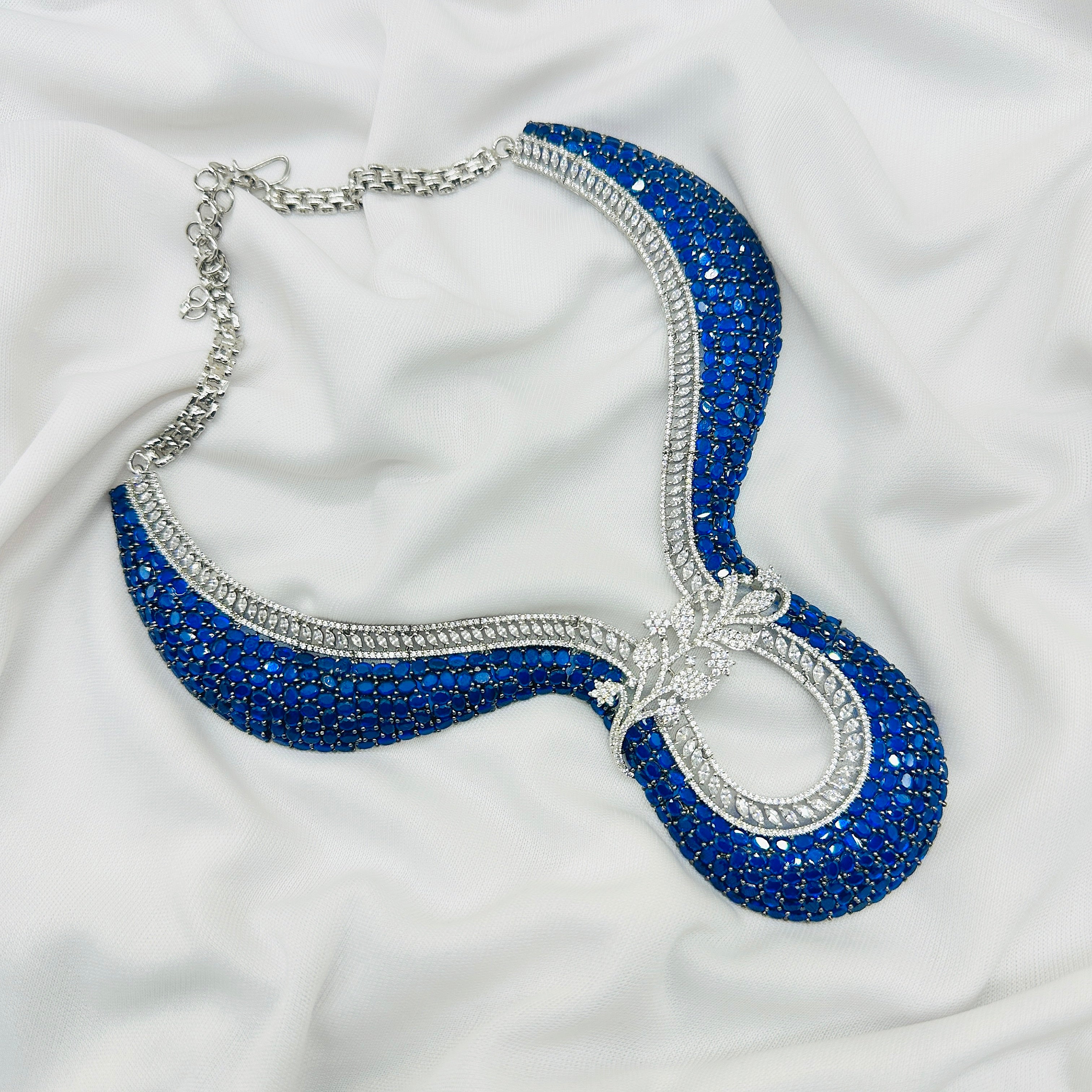 AD Blue Stone Choker Necklace Set -Kavipushp Blings