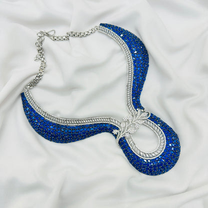 AD Blue Stone Choker Necklace Set -Kavipushp Blings