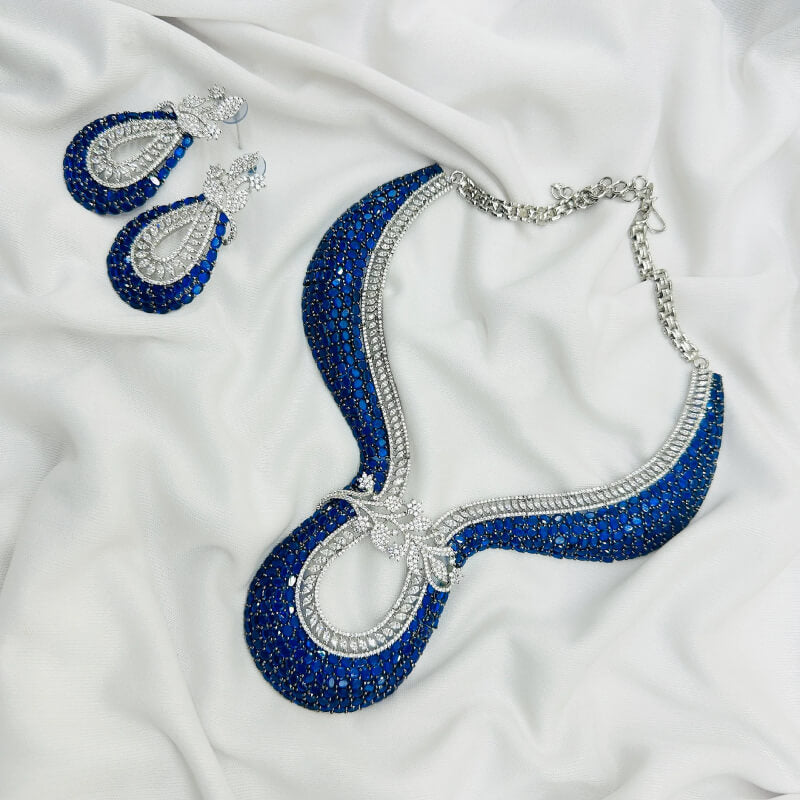 AD Blue Stone Choker Necklace Set -Kavipushp Blings