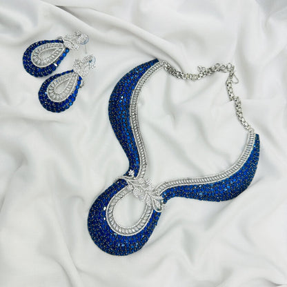 AD Blue Stone Choker Necklace Set -Kavipushp Blings
