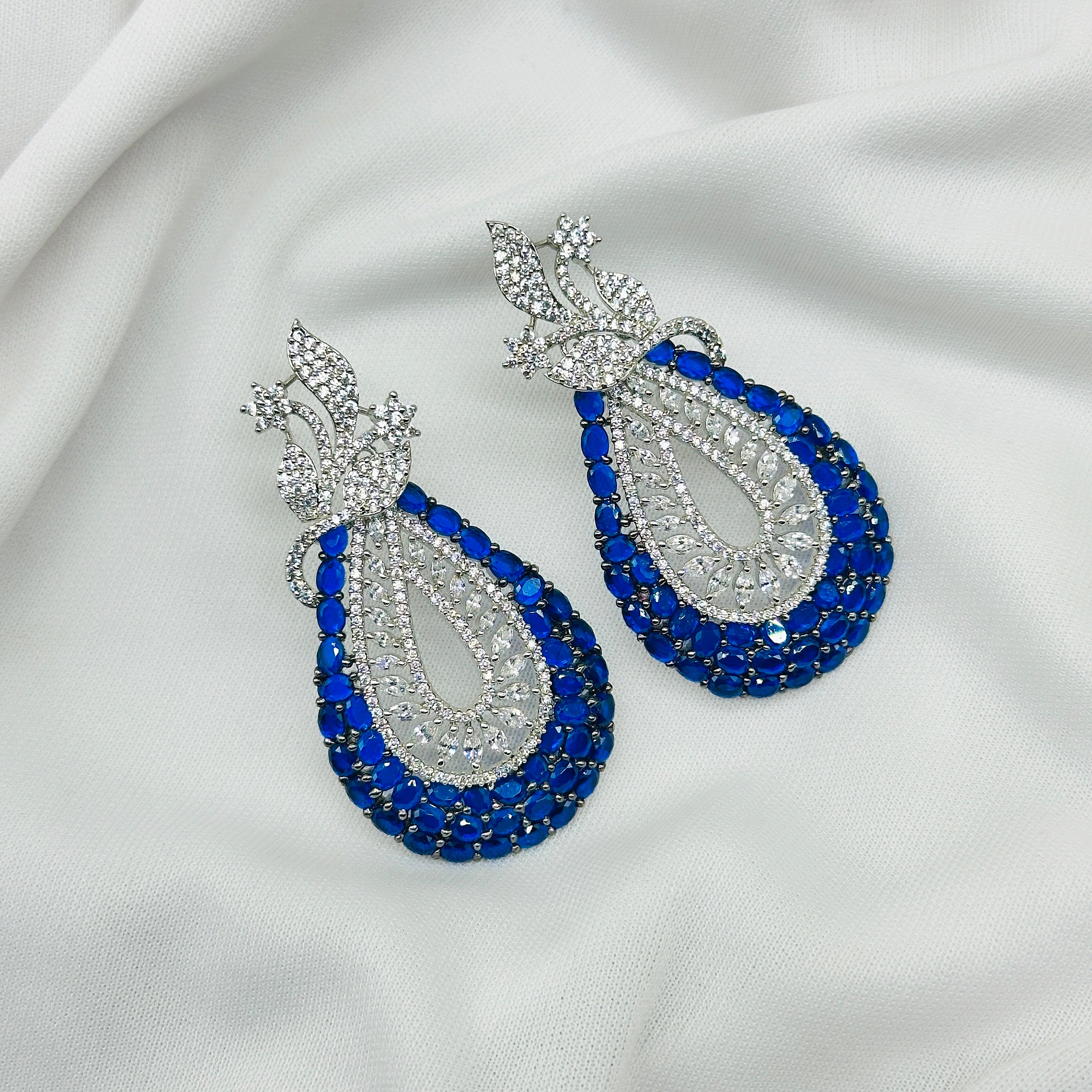 AD Blue Stone Choker Necklace Set -Kavipushp Blings