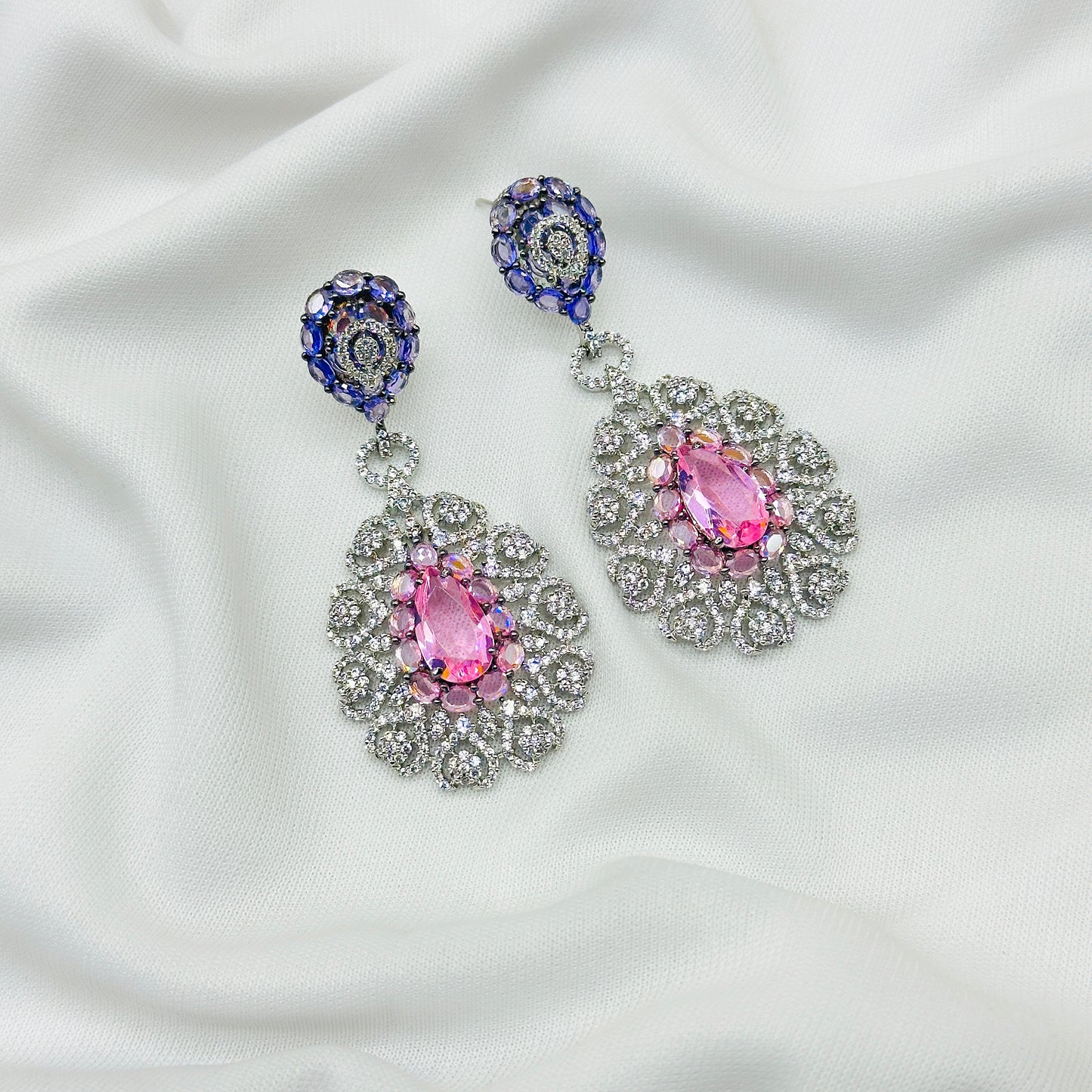 CZ PINK Stone Choker Necklace Set -Kavipushp Blings