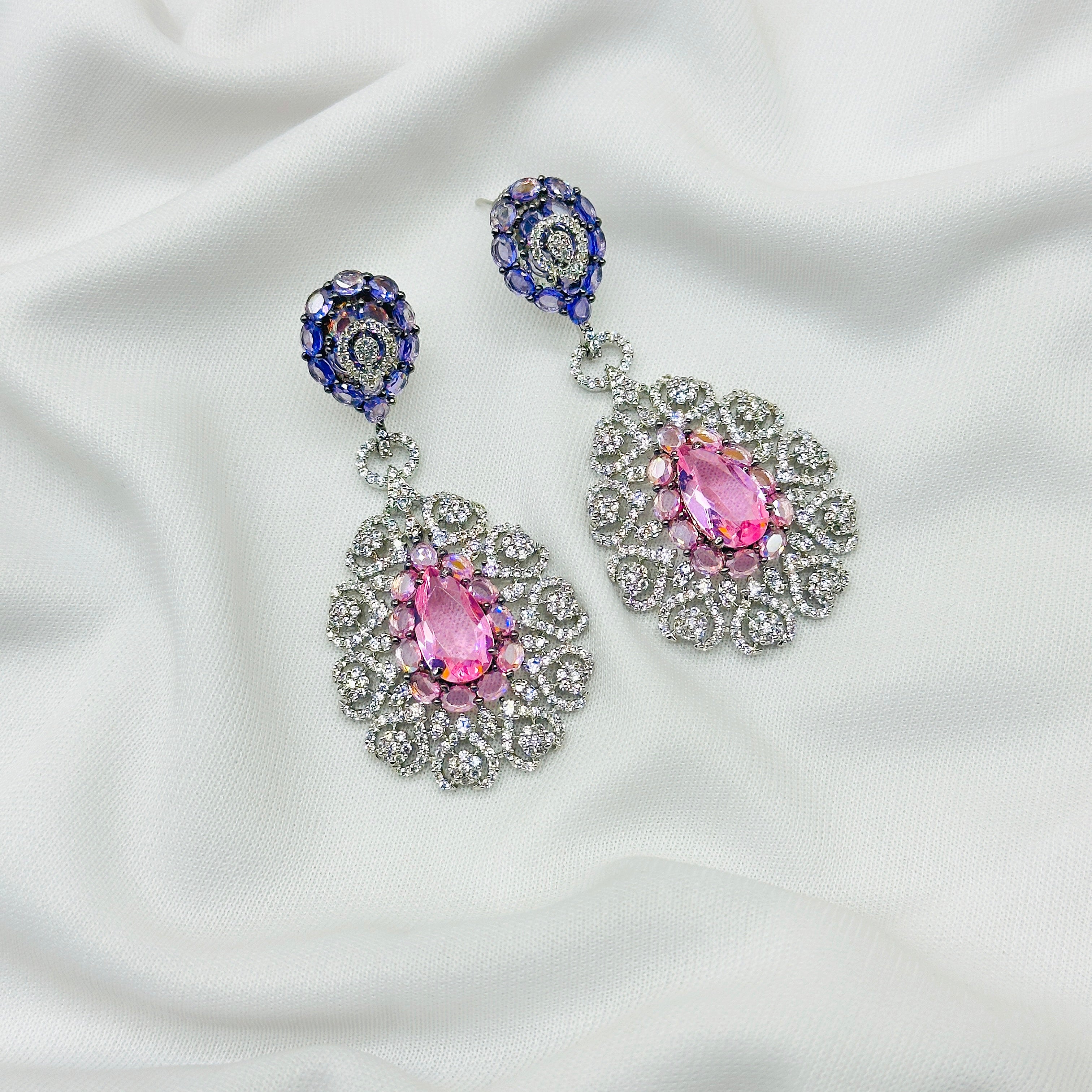 CZ PINK Stone Choker Necklace Set -Kavipushp Blings