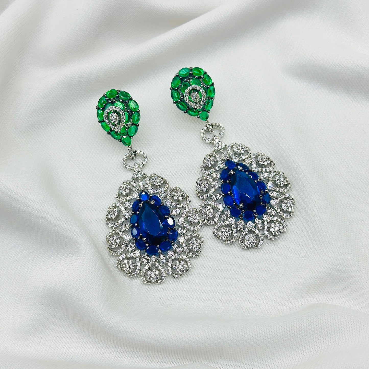 CZ Green Stone Choker Necklace Set -Kavipushp Blings