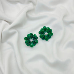 "Diamond-Studded Emerald White Stone Earrings with Green Drop Charm"