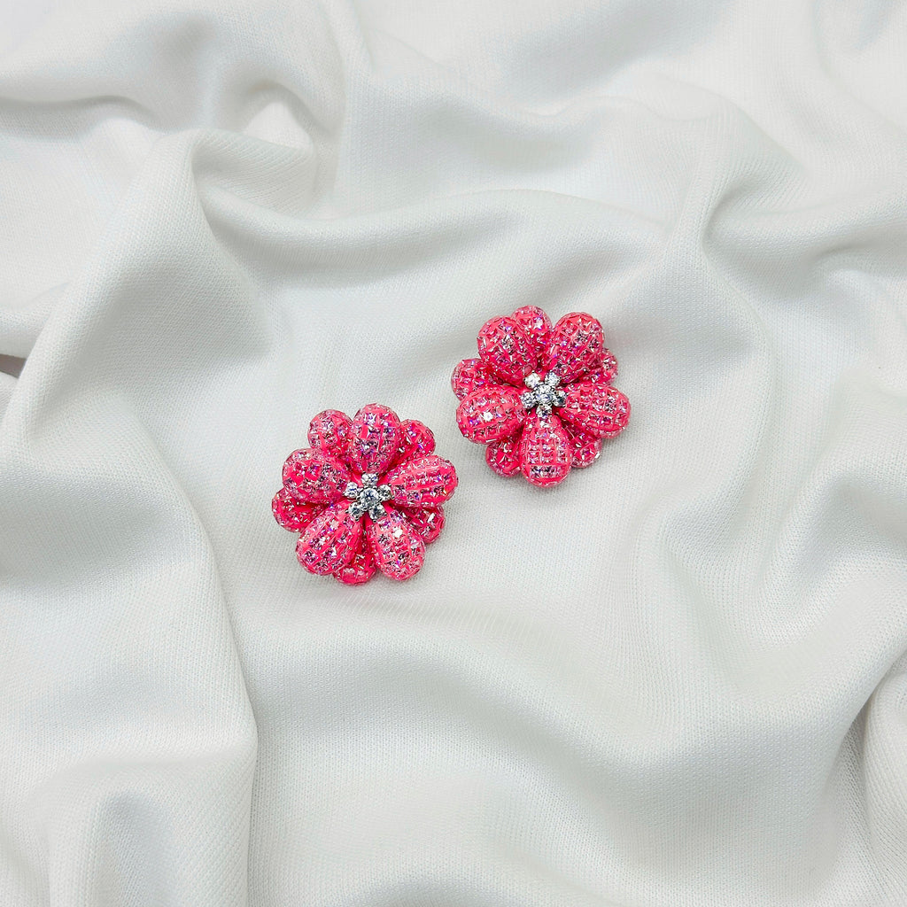 "Graceful Diamond & Emerald White Stone Earrings with Peach colour