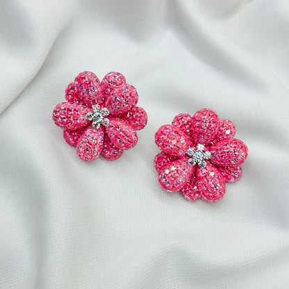 "Graceful Diamond & Emerald White Stone Earrings with Peach colour