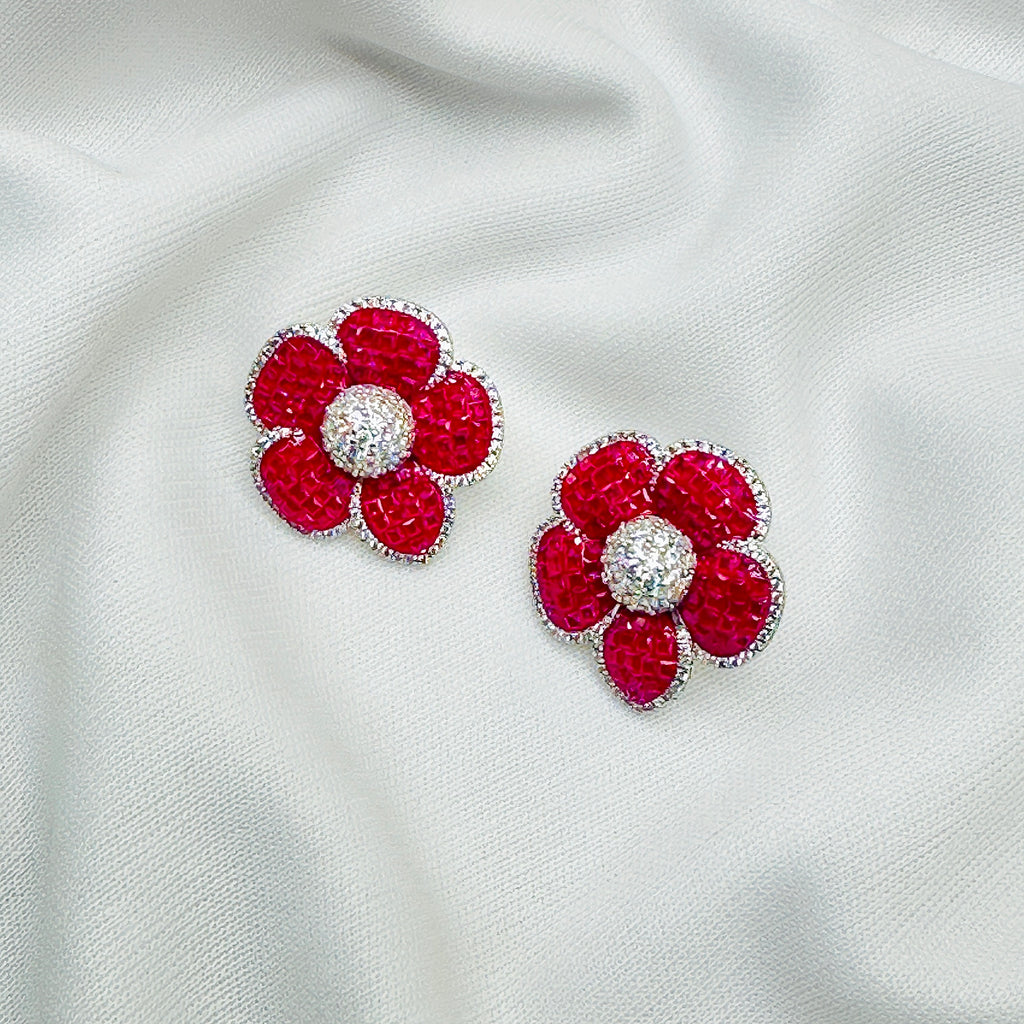 Small Elegant Pink and Silver Stud Earrings for Women