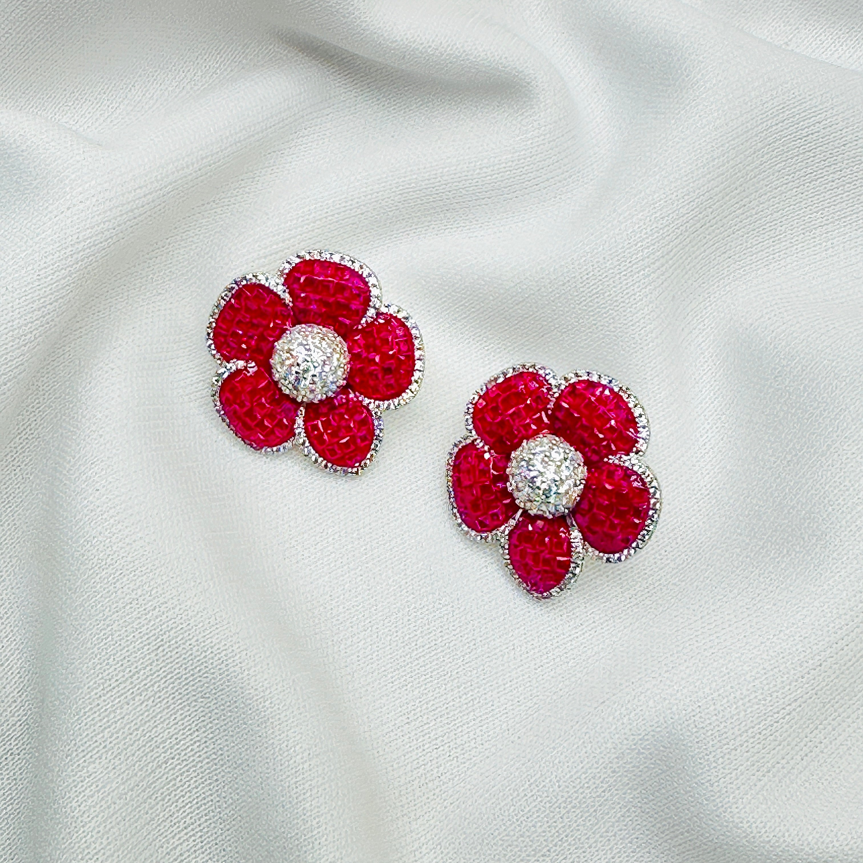 Small Elegant Pink and Silver Stud Earrings for Women