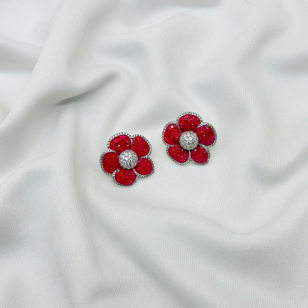 Small Elegant Pink and Silver Stud Earrings for Women