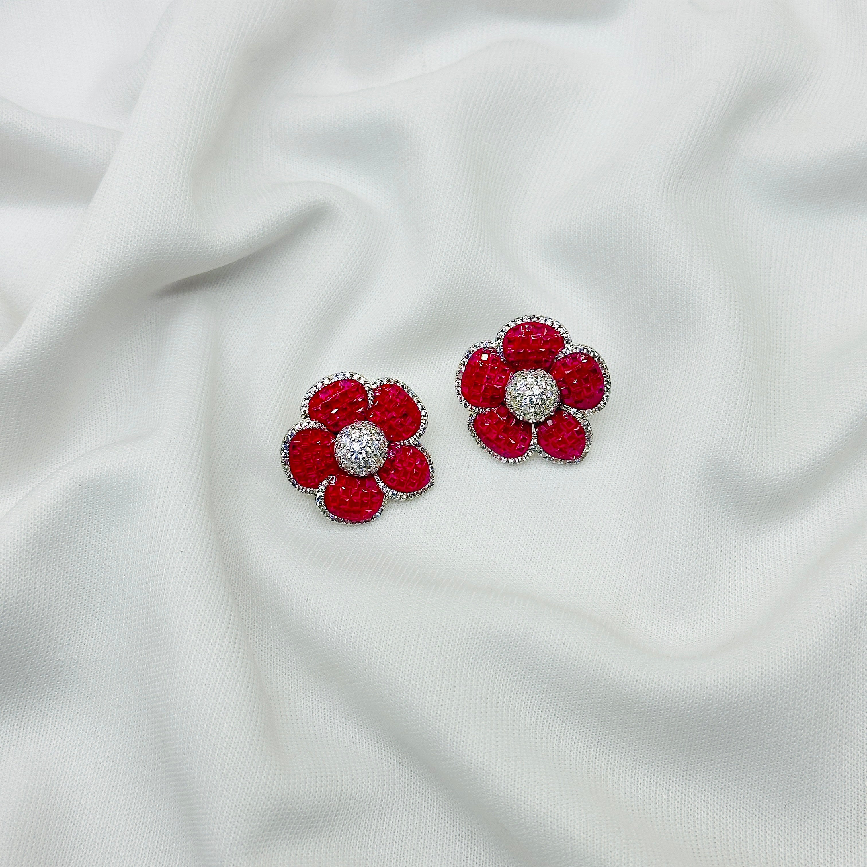 Small Elegant Pink and Silver Stud Earrings for Women