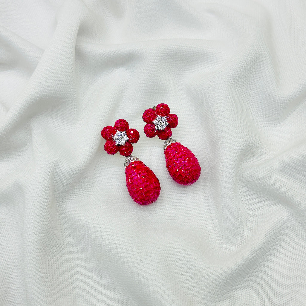 Emerald PINK Drop trending Earrings for Girls – Diamond Studded