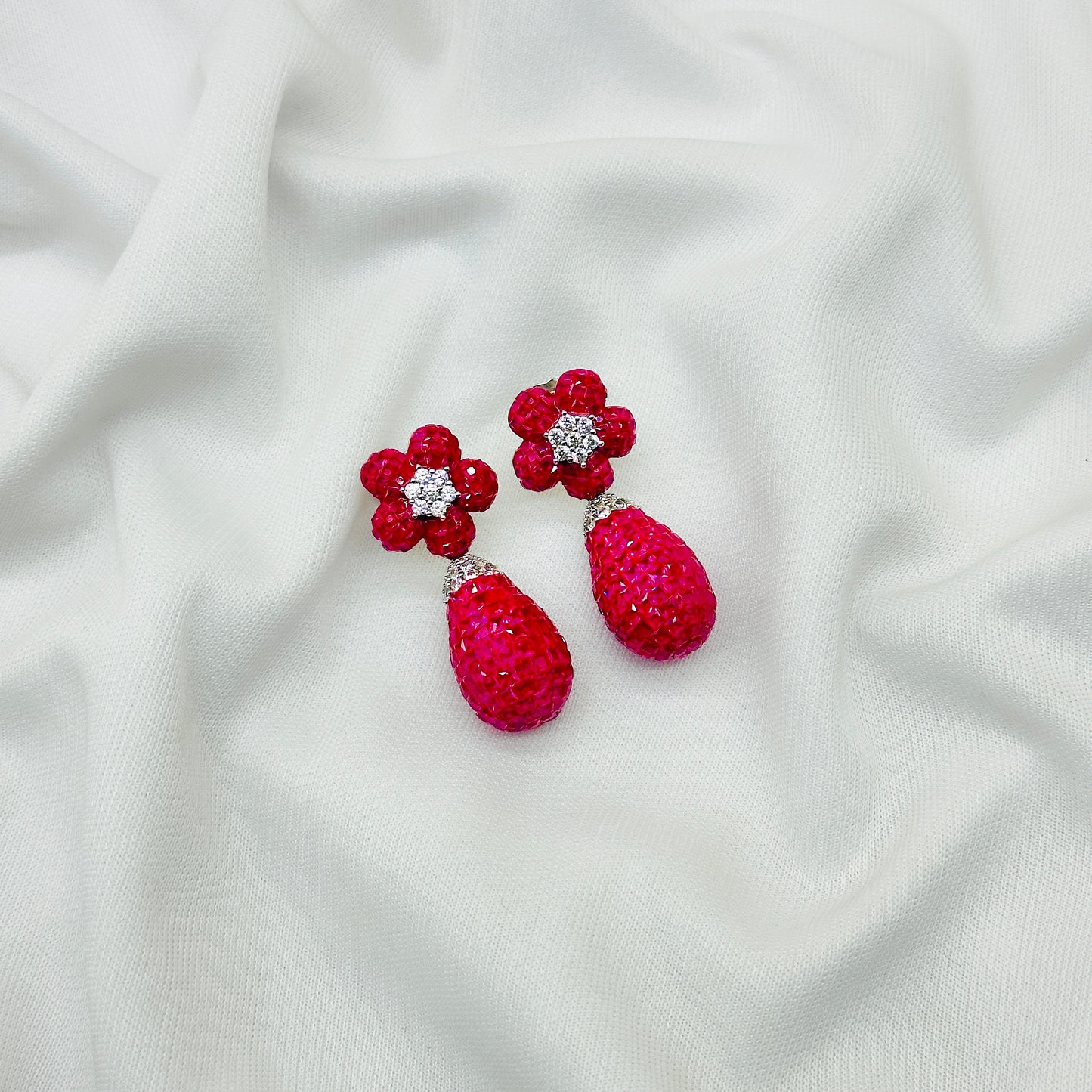 Emerald PINK Drop trending Earrings for Girls – Diamond Studded