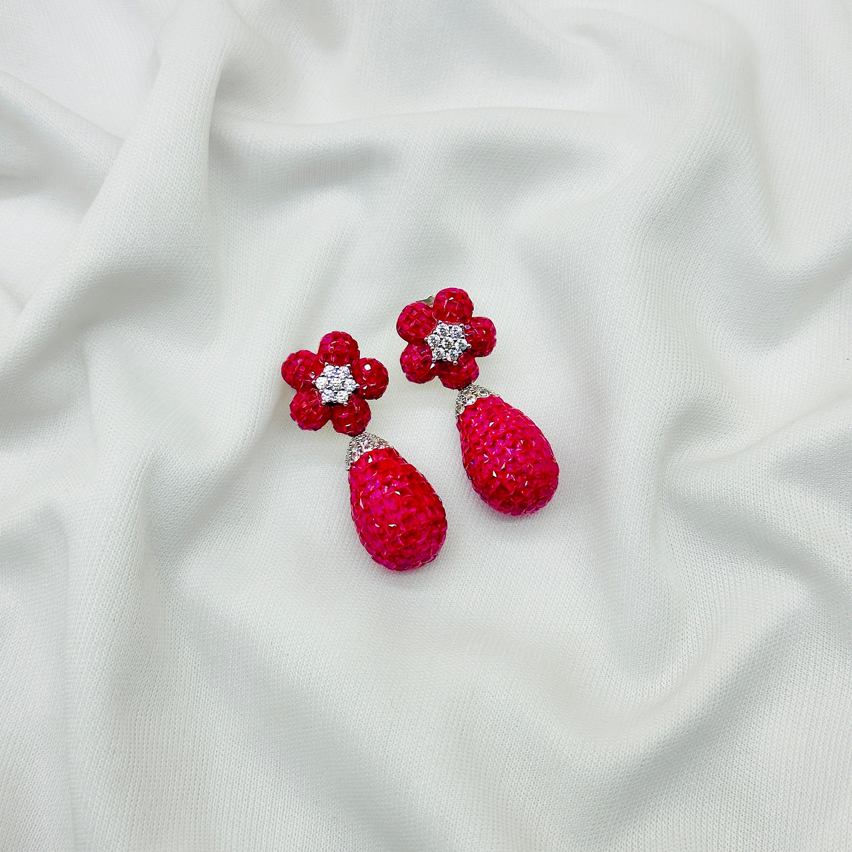 Emerald PINK Drop trending Earrings for Girls – Diamond Studded