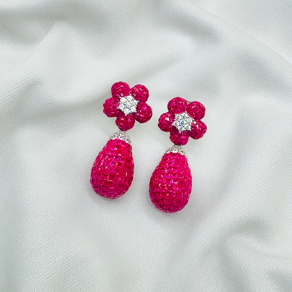 Emerald PINK Drop trending Earrings for Girls – Diamond Studded