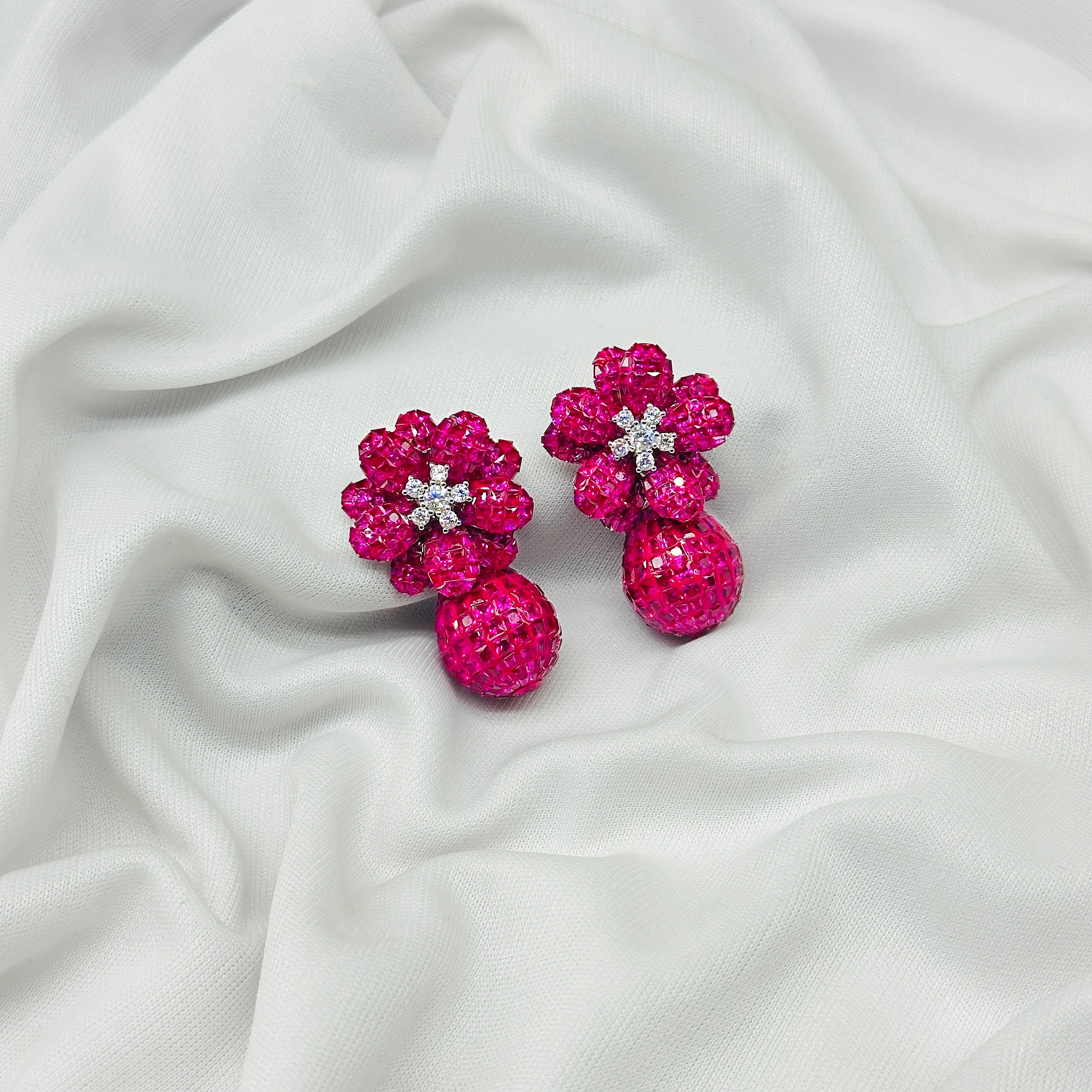 Emerald WHITE STONE Pink Drop Earrings for Girls – Diamond Studded