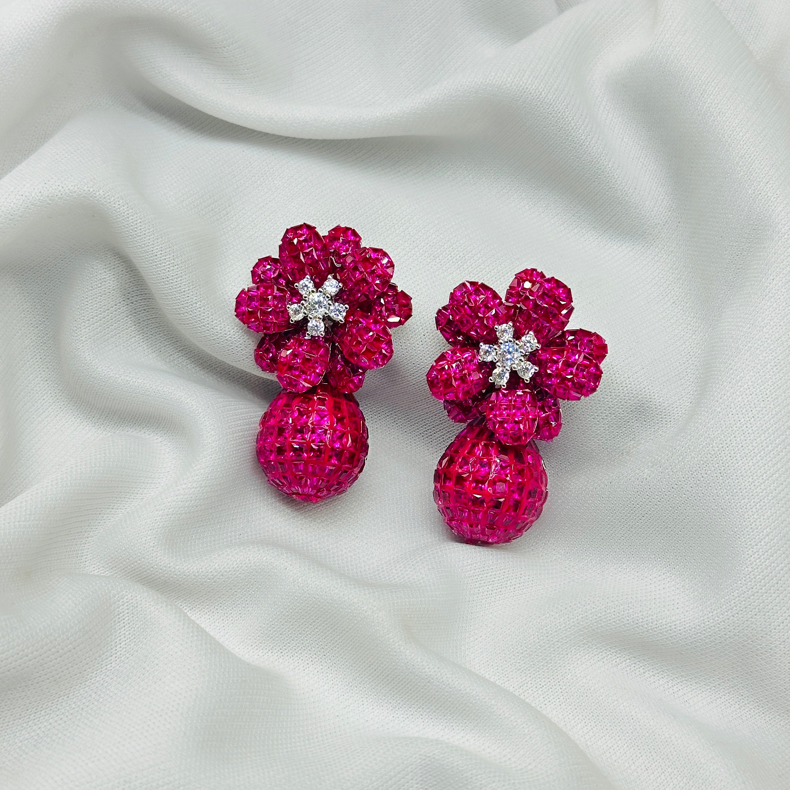 Emerald WHITE STONE Pink Drop Earrings for Girls – Diamond Studded