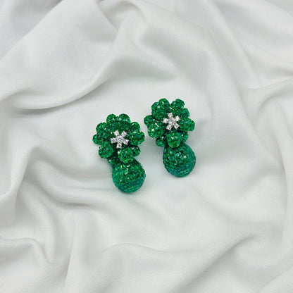 Emerald WHITE STONE Green Drop Earrings for Girls – Diamond Studded