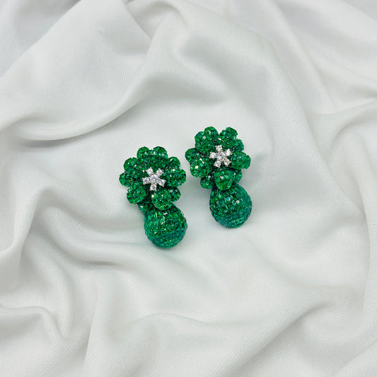 Emerald WHITE STONE Green Drop Earrings for Girls – Diamond Studded