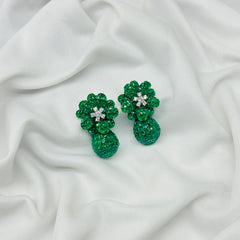Emerald WHITE STONE Green Drop Earrings for Girls – Diamond Studded
