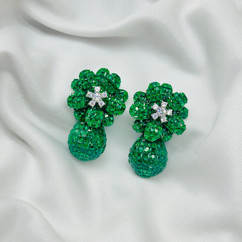 Emerald WHITE STONE Green Drop Earrings for Girls – Diamond Studded