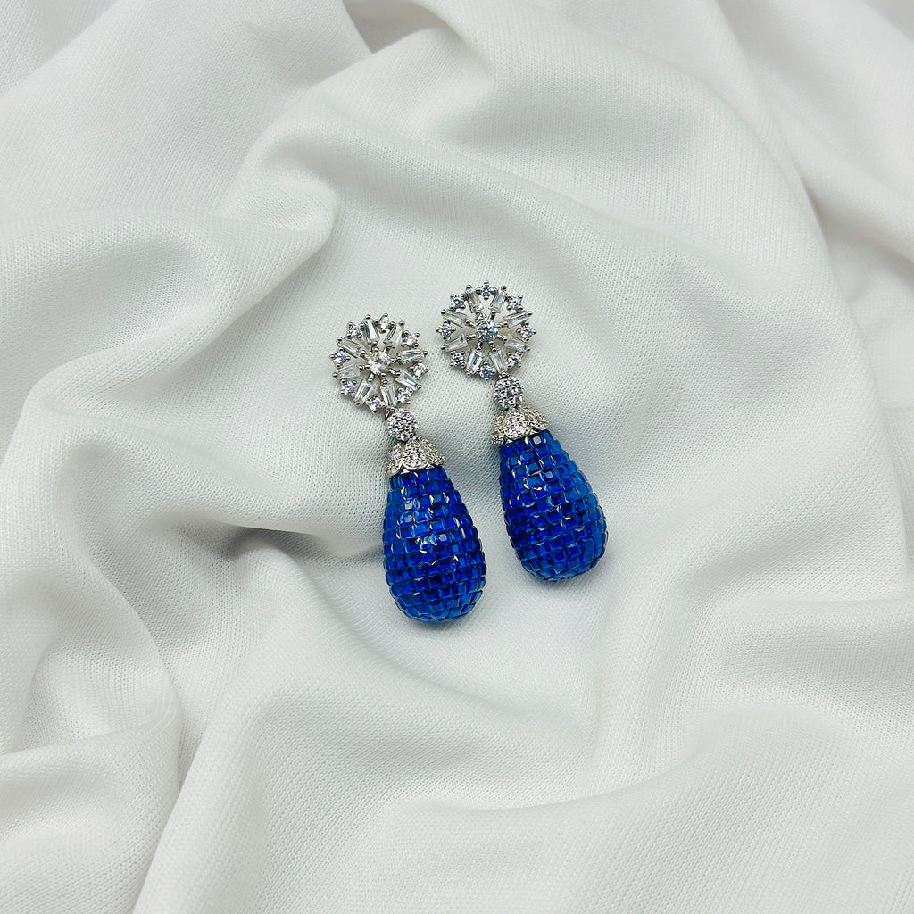 Emerald Blue Drop Earring For Girls , Diamond Studded