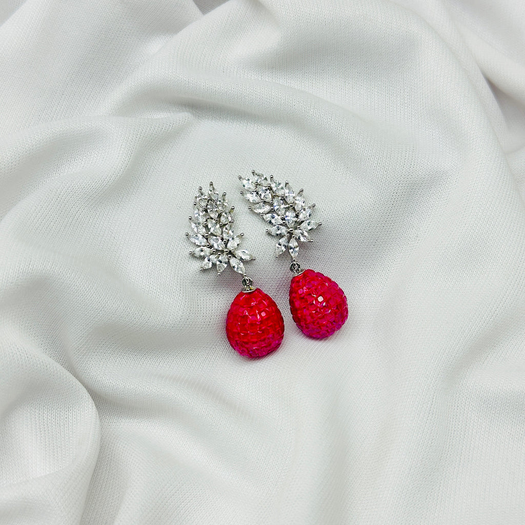 Emerald Red Drop Earring For Girls , Diamond Studded