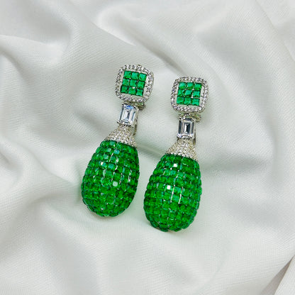 "Graceful green & Silver Stud Earrings – Subtle Sophistication"