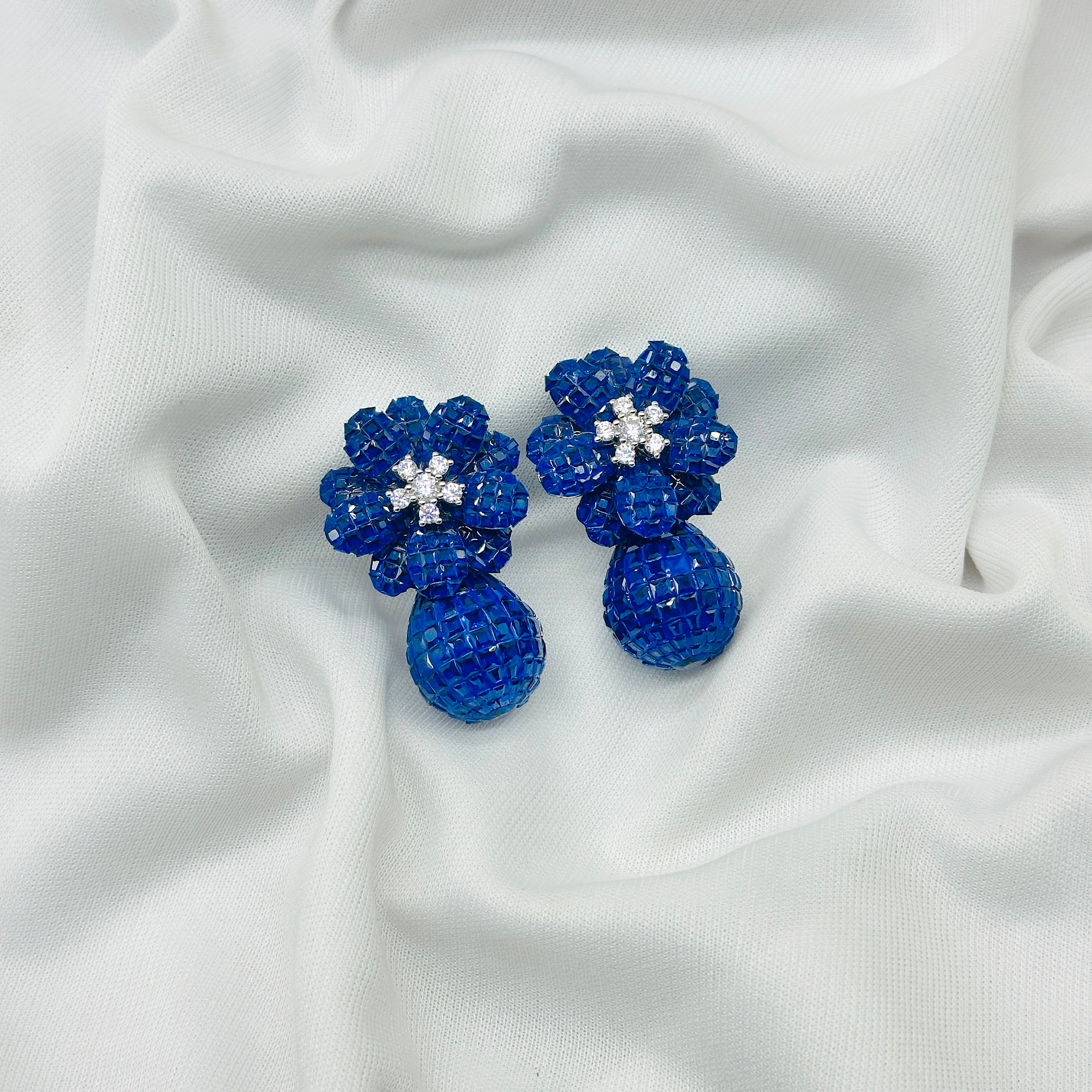 Emerald WHITE STONE Blue Drop Earrings for Girls – Diamond Studded