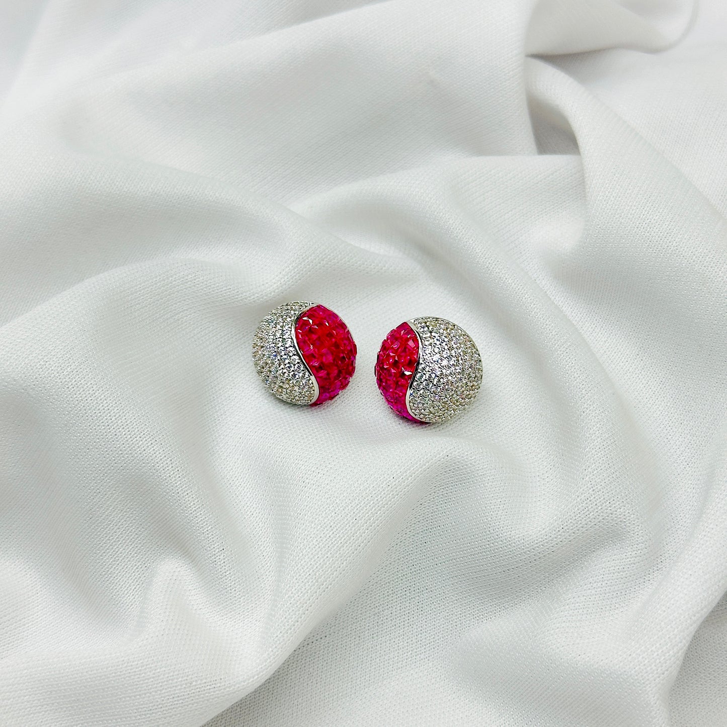 Elegant Red Crystal & Silver Stud Earrings for Women