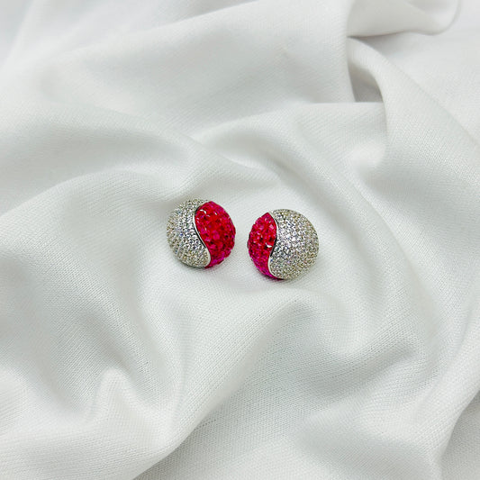 Elegant Red Crystal & Silver Stud Earrings for Women